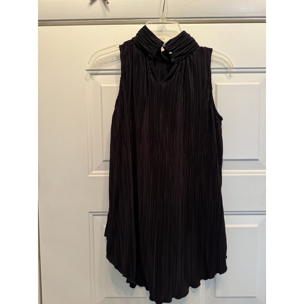 Joseph A Pleated Blouse Women's Size Medium High Collar Black Flowy Tunic